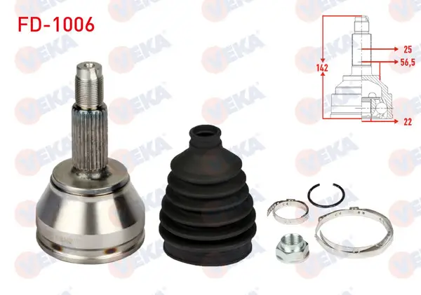 Aks Kafası Sol-Sağ On Dıs Ford Escort VI 1.6İ 25X22x56.5 Uzunluk 142mm 1992-1995