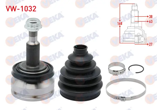 Aks Kafası Sol-Sağ On Dıs 38X27x63 Uzunluk 168mm VW Transporter V 1.9 TDI 2003-2011 / Transporter VI 2.0 TDI 2011 -