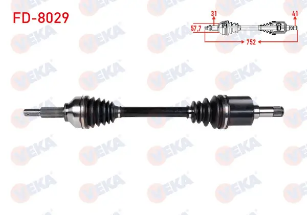Komple Aks Sol Ön Uzunluk 752mm Ford Tourneo Custom (V362) Kısa şase 2.2 TDCI 155 Hp 2012 -