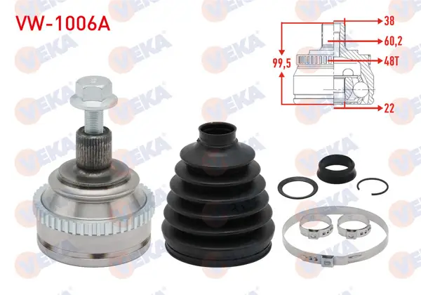 Aks Kafası Sol-Sağ On Dıs Volkswagen Transporter IV (70Xb,70Xc,7Db,7Dw) 2.4 D ABS li 48 Dıs 38X27x60,2 Uzunluk 99,5mm 1990-2003