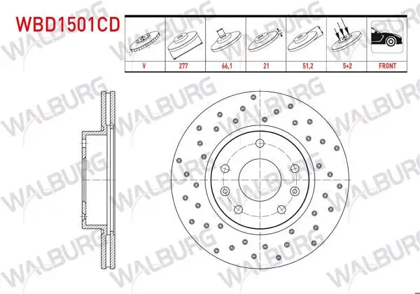 Fren Diski Ön Havalı Kaplamalı Performans Delikli Land Rover Freelander (Ln) 2.0 Td4 5 Bjn 277X21x66,1X51,2 1998-2007