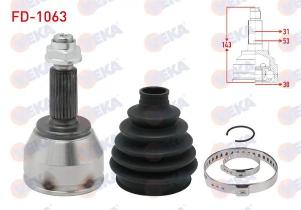 Aks Kafası Sol-Sağ On Dıs 25X23x53 Uzunluk 143 mm Ford Fiesta VI 1.5 TDCI 2008-2012 / Fiesta VI 1.5 TDCI 2012 -