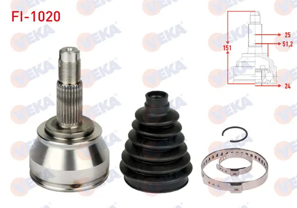 Aks Kafası Sol-Sağ On Dıs Fiat Doblo (119,223) 1.3 Mjt 24X25x51,2 Uzunluk 151,5 mm 2001-2010
