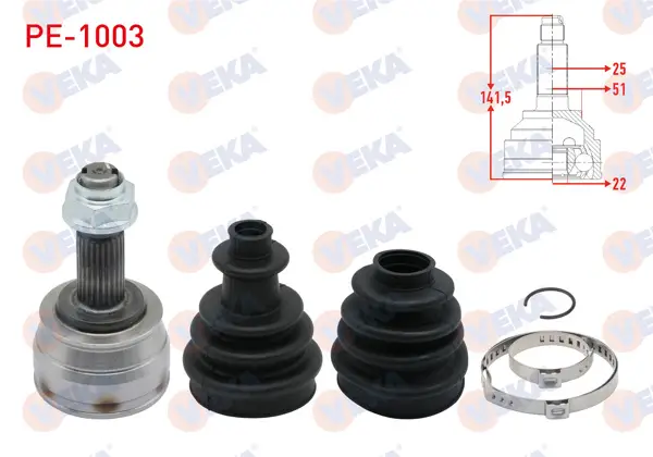 Aks Kafası Sol-Sağ On Dıs 25X22x51 Uzunluk 141,5 mm 2 Koruklu Peugeot Bipper 1.4 HDI 2008-/ Citroen Nemo 1.4 HDI 2007 -