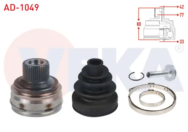 Aks Kafası Sol-Sağ On Dıs 42X33x77 Uzunluk 80mm Audi A4 2.0 TDI 2007-2015 / A4 2.0 TFSI 2007-2015 / A4 1.8 TFSI 2007-2015 / A5 2.0 TDI 2007-2017 / A5 2.0 TFSI 2007-2017 / Q5 2.0 TDI 2008-/ Q5 2.0 TFSI 2008 -