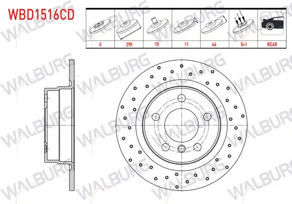 Fren Diski Arka Düz Kaplamalı Performans Delikli BMW 1 Serisi (F20,F21) 116 D 5 Bjn 290X11x75x66 2010-