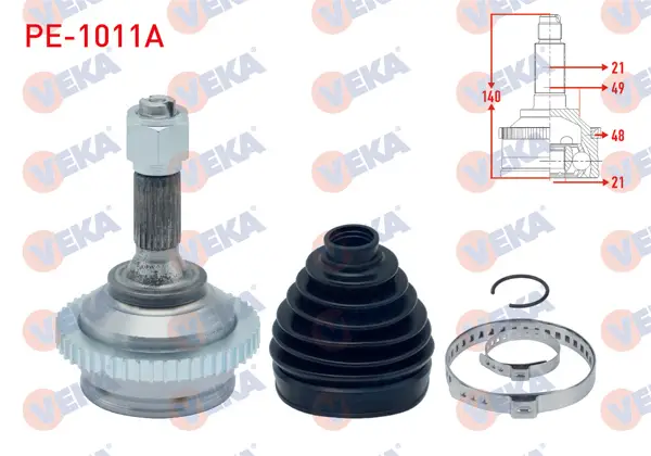 Aks Kafası Sol-Sağ On Dıs Peugeot 206 + 1.4 HDI ABS li 48 Dıs 21X21x49 Uzunluk 140 mm 2009 -