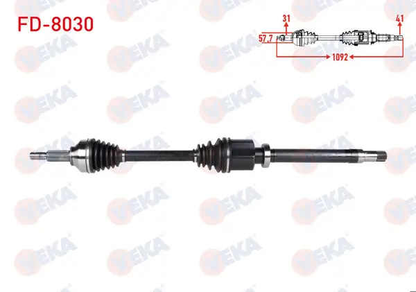 Komple Aks Sağ On Uzunluk 1092mm Ford Tourneo Custom (V362) Kısa şase 2.2 TDCI 155 Hp 2012 -