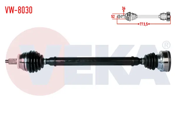 Komple Aks Sağ On Volkswagen Polo (6R,6C) 1.6 TDI (Caya-Cayb-Cayc) M-T Uzunluk 773.5mm 2009 -