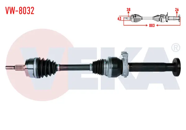 Komple Aks Sağ On Uzunluk 883mm Volkswagen Transporter T5 2.0 TDI M-T 2009-2015 / Transporter T6 2.0 TDI M-T 2015-2019