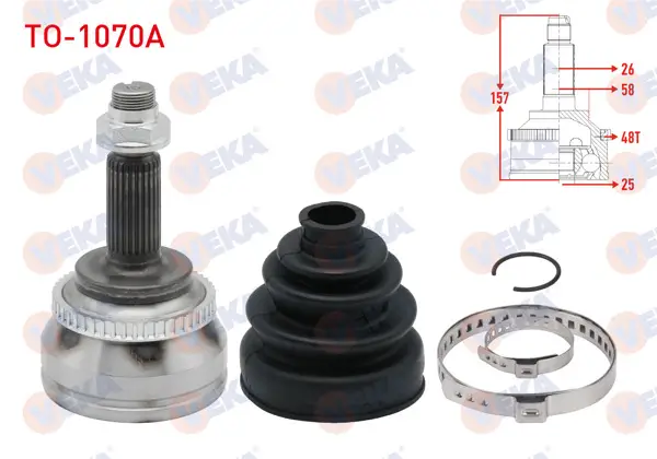 Aks Kafası Sol-Sağ On Dıs Toyota Corolla (_E12_) 1.4 D-4D ABS li 48 Dıs 25X26x58 Uzunluk 156,5 mm 2002-2007