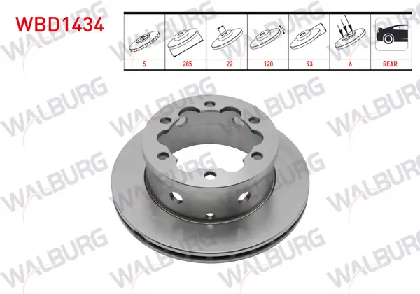 Fren Diski Arka Havalı 6 Bjn 285X22x120x93 M.Benz Sprinter 208 CDI-211 CDI / 308 CDI-311 CDI / 411 CDI-413 CDI 1995-2006 / VW Lt 28-46 II 2.5 TDI-2.8 TDI 1996-2006
