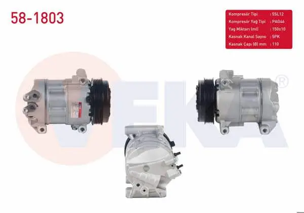 Klima Kompresörü 5Pk 110mm Fiat Egea 1.4 16V 2015-/ 500L 0.9-1.4 2012 -