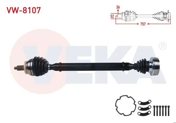 Komple Aks Sağ On Volkswagen Polo (9N_) 1.4 TDI M-T Uzunluk 757 mm 2001-2012 / Seat Cordoba 2002-2009 / Skoda Fabia 1999-2007 / Fabia II 1.4 TDI 2006-2015 / Roomster 1.4 TDI 2006 -