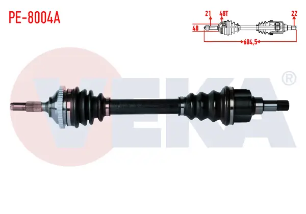 Komple Aks Sol Ön Peugeot 206 (2A / C) 1.6İ 16V 90 Hp ABS li 48 Dıs Uzunluk 604,5mm 1998-2006