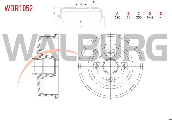 Fren Kampanası Arka 4 Delik 228X53x200x94,2 Opel Corsa C 1.0İ 12V-1.2 16V-1.3 CDTI-1.4İ-1.7 CDTI 2000-2006