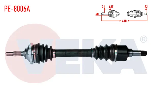 Komple Aks Sol Ön Peugeot 206 (2A / C) 1.4 HDI ABS li 48 Dıs Uzunluk 610mm 1998-2006