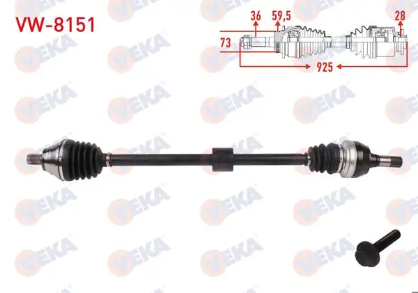 Komple Aks Sağ On Uzunluk 925mm Volkswagen Tiguan (Ad1) 1.5 TSI A-T 2018-/ Arteon 1.5 TSI 2017-/ Seat Tarraco 1.5 Tsud 2018-/ Skoda Kodiaq 1.5 TSI A-T 2018 -
