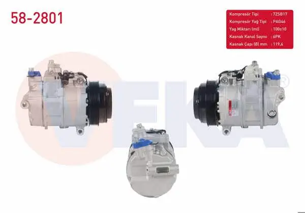 Klima Kompresörü 6Pk 119,6mm Mercedes C Serisi (W202) C 180 1993-2000 / E Serisi (W210) E 200 1995-2002 / S Serisi (W140) S 300 1991-1998 / Sprinter 1995-2006 / Vito (638) 108 CDI 1997-2003