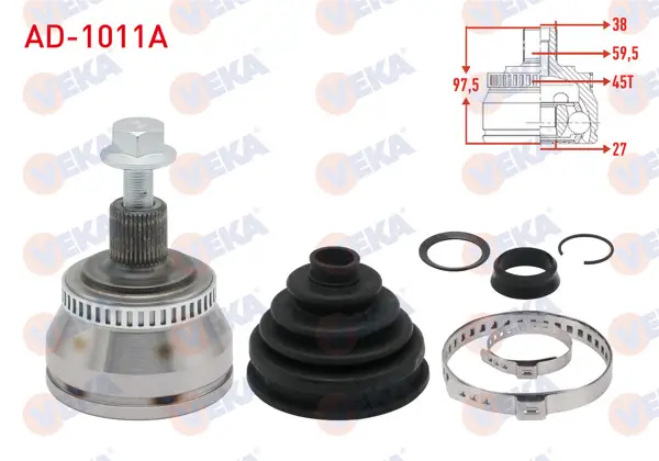Aks Kafası Sol-Sağ On Dıs Volkswagen Passat (3B3) 1.9 TDI ABS li 45 Dıs 38X27x59,5 Uzunluk 97,5mm 2000-2005