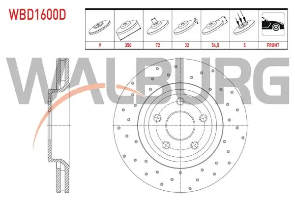 Fren Diski Ön Havalı Performans Delikli 5 Bjn 18 Jant 350X32x72x54,5 Jeep Grand Cherokee IV (Wk,Wk2) 3.0 Crd-3.6 V6 2010-