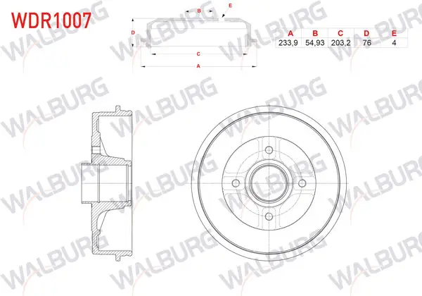Fren Kampanası Arka Küçük Tip 4 Delik 233,9X54,93X203,2X76 Renault Kangoo 1.5 DCI-1.9 Dtı 1998-2008