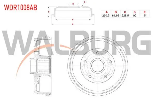 Fren Kampanası Arka Rulmanlı ABS Okuyuculu 5 Delik 260,5X61,93X228,5X92 Dacia Duster 1.5 DCI-1.6İ 16V-1.2 TCE 4X2 2012 -