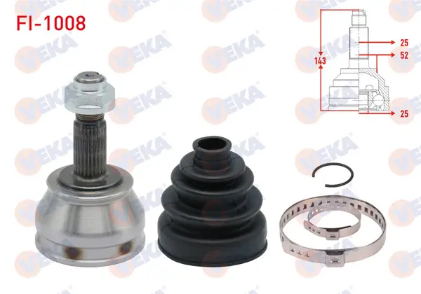 Aks Kafası Sol-Sağ On Dıs Fiat Tempra 2.0İ 25X25x52 Uzunluk 143,1 mm 1992-1999