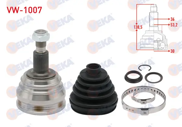 Aks Kafası Sol-Sağ On Dıs Volkswagen Golf IV (1J1) 1.6İ 36X30x53 Uzunluk 138,3 mm 1997-2005