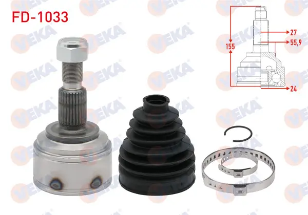 Aks Kafası Sol-Sağ On Dıs 27X24x55,9 Uzunluk 155mm Ford Focus IV 1.5 TDCI A-T 8 İleri 2018 -