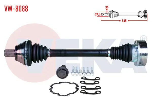 Komple Aks Sol Ön Uzunluk 535mm VW Golf V (1K1) 1.4 TSI A-T / M-T 03-09 / Golf VI (5K1) 1.4 TSI A-T / M-T 08-13 / Jetta III (1K2) 1.4 TSI A-T / M-T 03-09 / Passat (362) 1.4 TSI A-T / M-T 08-12