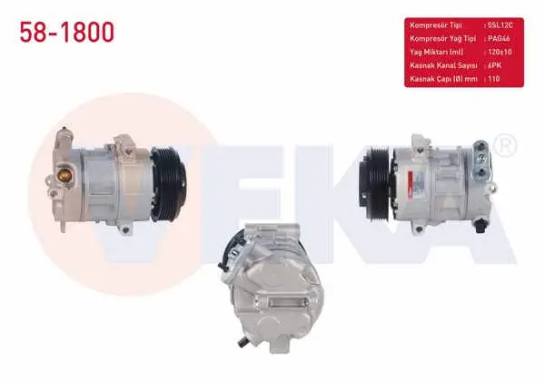Klima Kompresörü 6Pk 110mm Alfa Romeo Mıto 2013-Fiat Doblo 1.3 Mjt 2010-2015-/ Linea 1.3 Mjt 2007-/ Punto 1.3 Mjt 2012-/ Fiorino 1.3 Mtj 2007-2016-/ Opel Combo D 1.3 CDTI 2012-2016 -