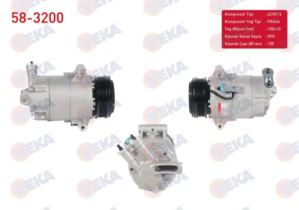 Klima Kompresörü 5Pk 105mm Opel Astra G 1.6 16V 1998-2005 / Astra H 1.6 T 2004-2010 / Meriva A 1.6 2003-2010 / Zafira B 1.6 2005-2011