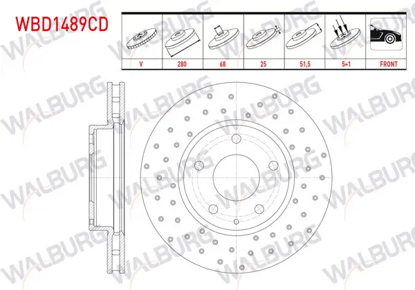 Fren Diski Ön Havalı Kaplamalı Performans Delikli 5 Bjn 280X25x68x51,5 Mazda 3 (Bm) 1.5 Skyactive-D-1.5 Skyactive-G 2013-/ Cx-3 (Dk) 1.5 Skyactive-D 2016-
