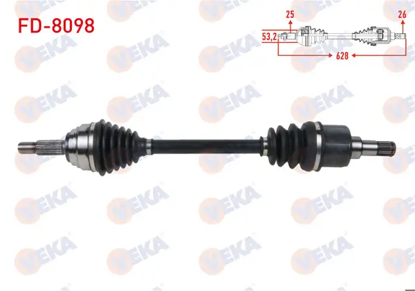 Komple Aks Sol Ön Uzunluk 628mm Ford Fiesta VII 1.5 TDCI 2017 -