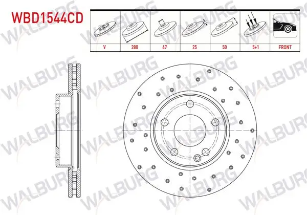 Fren Diski Ön Havalı Kaplamalı Performans Delikli Mercedes A Serisi (W176) A 160 CDI 5 Bjn 280X25x67x50 2012-