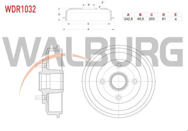 Fren Kampanası Arka 4 Delik 242,8X49,5X203x81 Ford Focus 1.6İ 16V-1.6 TDCI-1.8 TDCI 1998-2004
