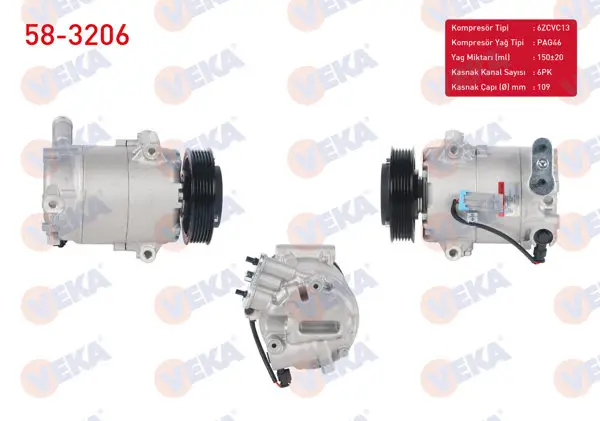 Klima Kompresörü 6Pk 109mm Opel Astra J 1.3 CDTI 2009-/ Meriva B 1.3 CDTI 2010 -