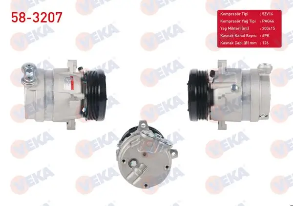 Klima Kompresörü 6Pk 126mm Opel Vectra A 2.0 1988-1995 / Calıbra A 2.0İ 1995-2003