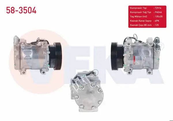 Klima Kompresörü 6Pk 125mm Dacia Duster 1.5 DCI-1.6 16V 2010-/ Logan 1.5 DCI 2004-2012 / Sandero 1.5 DCI 2008-2013