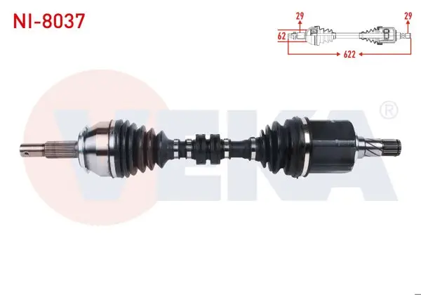 Komple Aks Sol Ön Uzunluk 622mm Nissan Qashqai (J11) 1.6 DCI 4X4 M-T 2014-/ Renault Kadjar 1.6 DCI M-T 2018 -