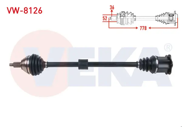 Komple Aks Sağ On Uzunluk 778mm Volkswagen Polo (Aw1) 1.0 TSI DSG 2017-/ Seat Ibiza V (Kj1) 1.0 TSI DSG 2017-/ Skoda Kamıq (Nw4) 1.0 TSI DSG 2019 -