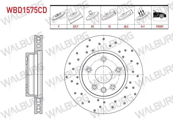 Fren Diski Ön Sol Havalı Kaplamalı Performans Delikli 5 Bjn 329,7X32x85x68,5 Porsche Cayenne 3.0 TDI-3.2İ-3.6İ-S4.5İ V8 2002-2010 / VW Touareg 2.5 R5 TDI-3.0 V6 TDI-3.2İ V6-4.2 V8 2002-2010