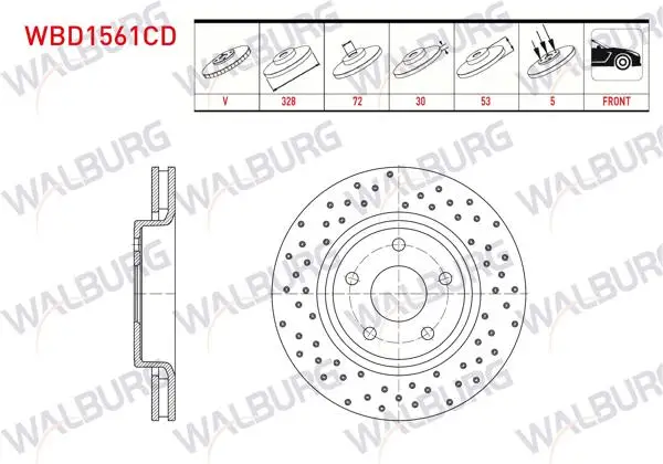 Fren Diski Ön Havalı Kaplamalı Performans Delikli 5 Bjn 328X30x72x53 Jeep Commander 3.0 Crd 4X4 2005-2010 / Grand Cherokee II 2.7 CRDI 4X4 98-05 / Grand Cherokee III 3.0 Crd-4.7 V8-5.7 V8 4X4 05-10