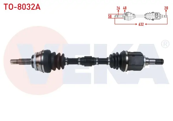 Komple Aks Sol Ön ABS li 48 Dıs Uzunluk 632mm Toyota Corolla (_E12_) 1.4 D-4D M-T 2002-2007