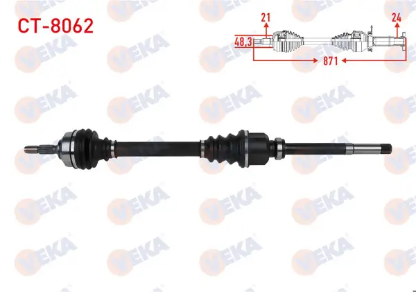 Komple Aks Sağ On Uzunluk 871mm Citroen C3 III 1.6 Blue HDI 2018-/ C4 Cactus 1.2 Thp-1.6 Blue HDI 2014-/ Peugeot 208 1.2 VTI M-T 2012 -