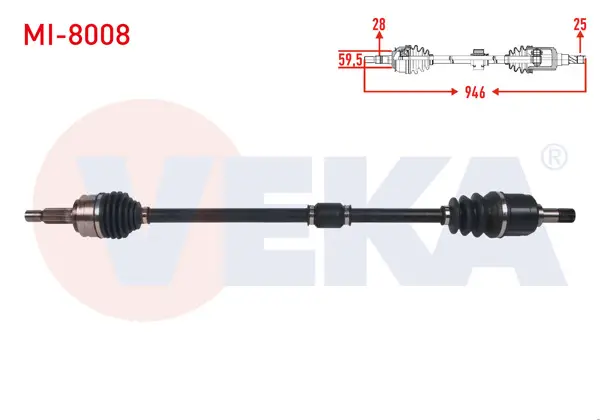 Komple Aks Sağ On Uzunluk 946mm Mitsubishi Lancer VIII 1.5 M-T-1.6 A-T 2008 -