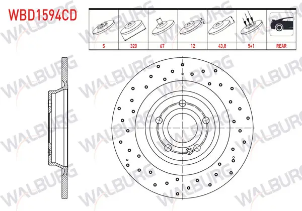 Fren Diski Arka Düz Kaplamalı Performans Delikli 5 Bjn 320X12x67x43,8 Mercedes A (W177) 180-180 D 200 2018-/ CLA (C118) 180 D-200 2019-/ B (W247) 180-180 D 2019-/ Gla (H247) 200 2020-/ Glb (X247)