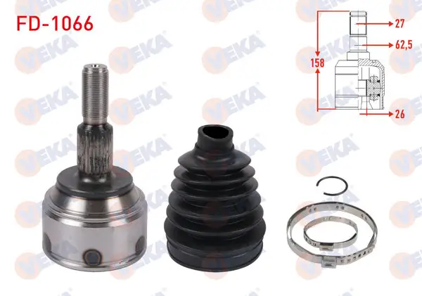 Aks Kafası Sol Ön Dıs 27X26x62,5 Uzunluk 158mm Ford Tourneo Connect (V408) 1.5 TDCI 5 M-T 2015-/ Transit Connect 1.5 TDCI 5 M-T 2015 -
