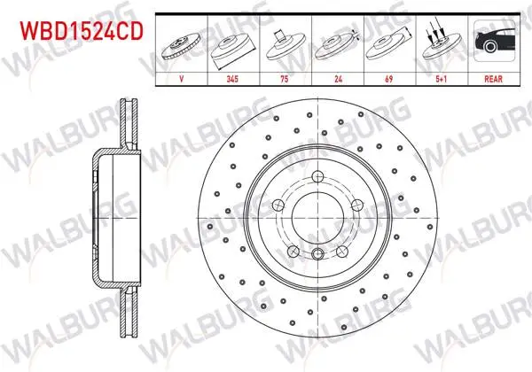 Fren Diski Arka Havalı Kaplamalı Performans Delikli BMW 5 Serisi (F10) 535 D 5 Bjn 345X24x75x69 2010-